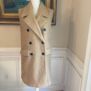 ZARA Tan Mongolian Faux Fur Long Vest Coat Jacket